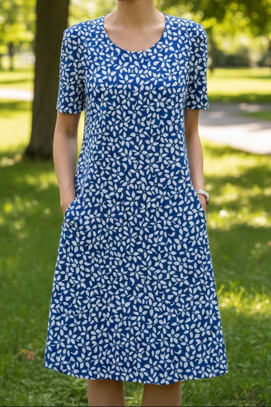 Floral Print Short Sleeve Midi Dress with Full Skirt