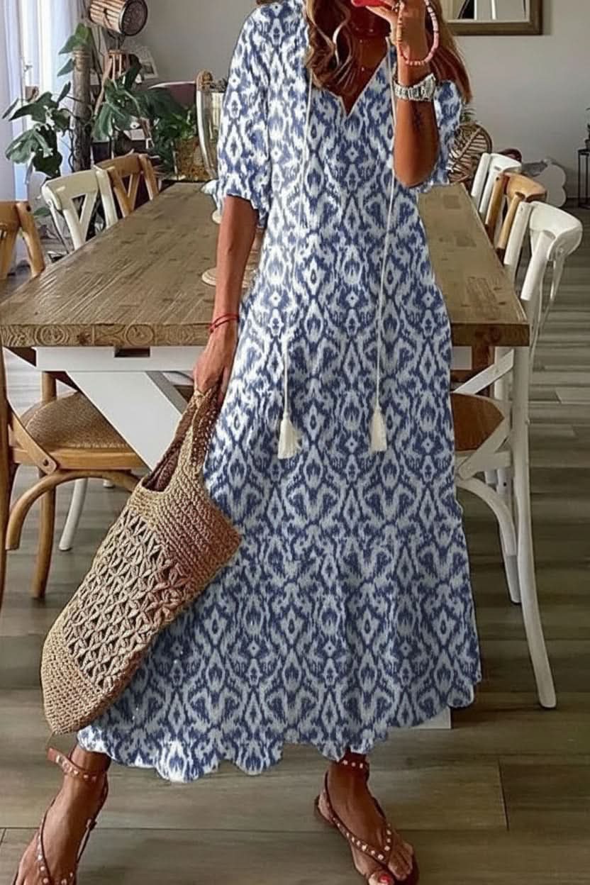 V-Neck Floral Print Maxi Dress with Flutter Sleeves