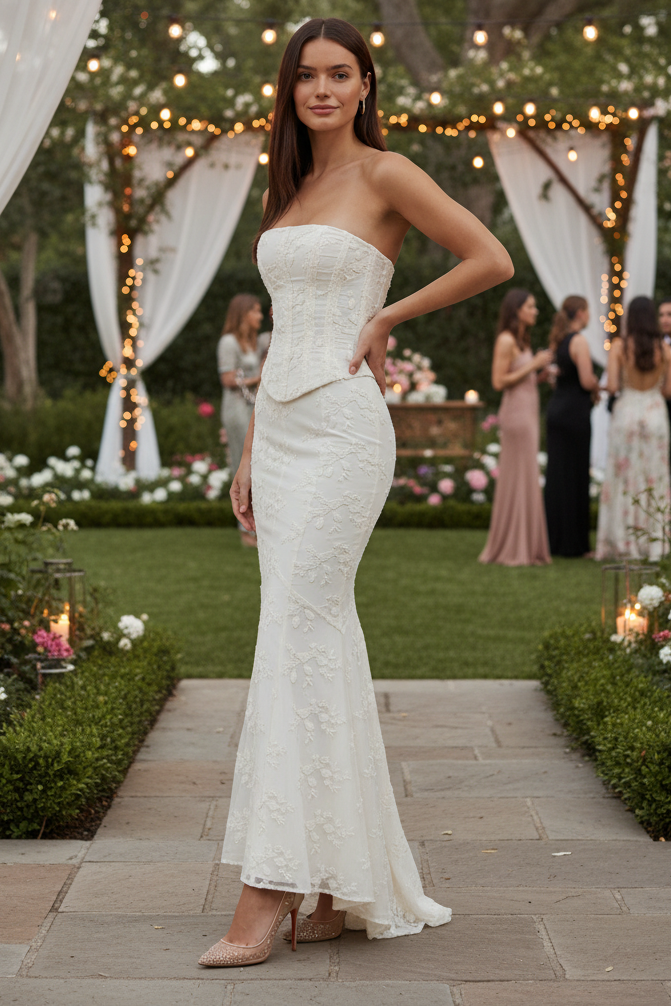 Strapless Lace Corset Mermaid Maxi Dress