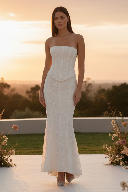 Strapless Lace Corset Mermaid Maxi Dress